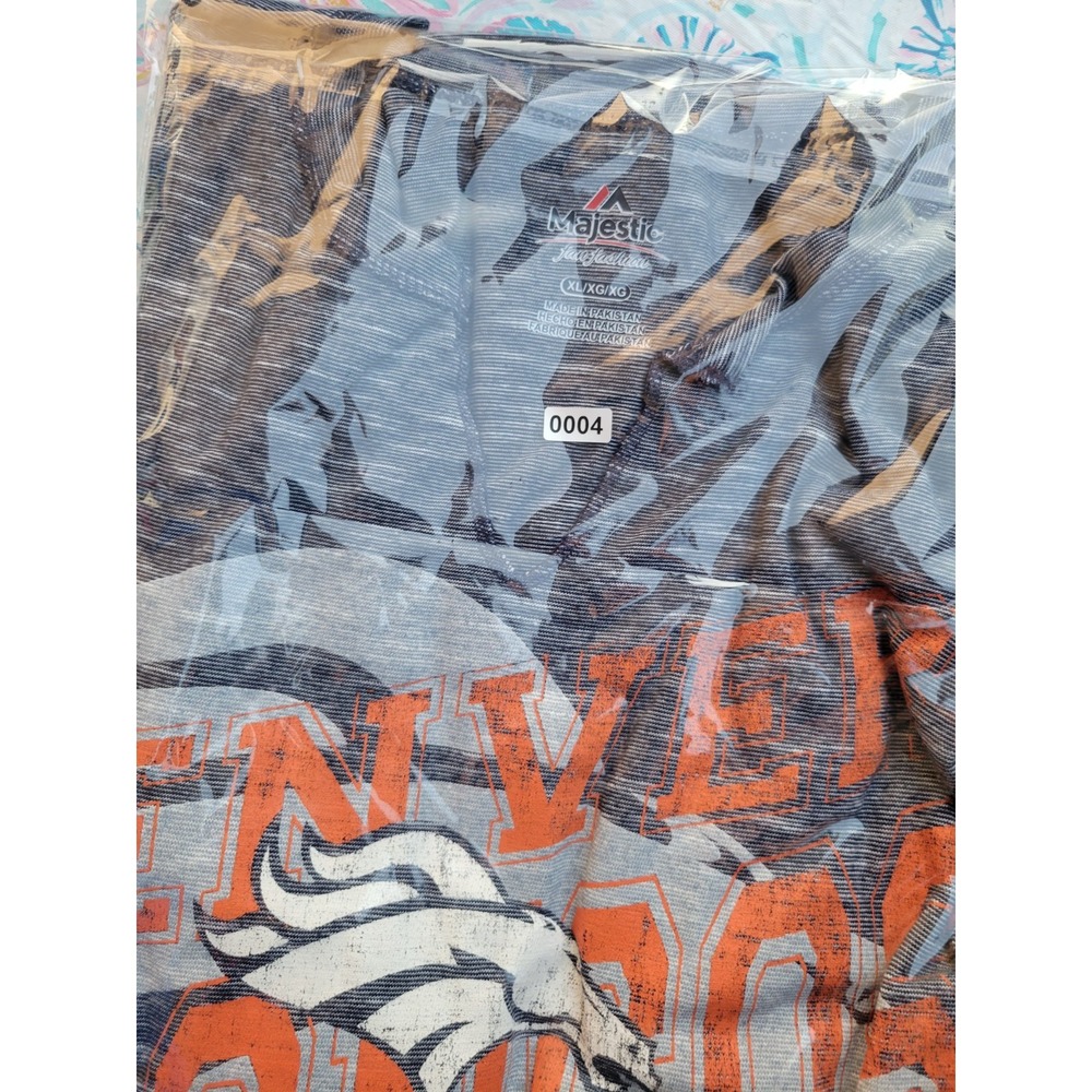 Majestic Denver Broncos Womens XL Navy Blue Space Dye Long Sleeve V-Neck Shirt - Picture 6 of 6